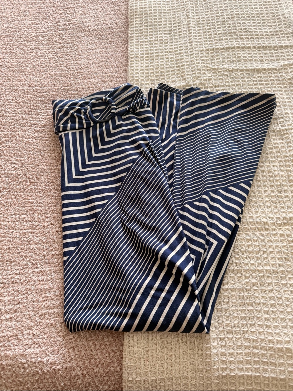Women’s Striped Navy and White Maxi Skirt with Belted Waist